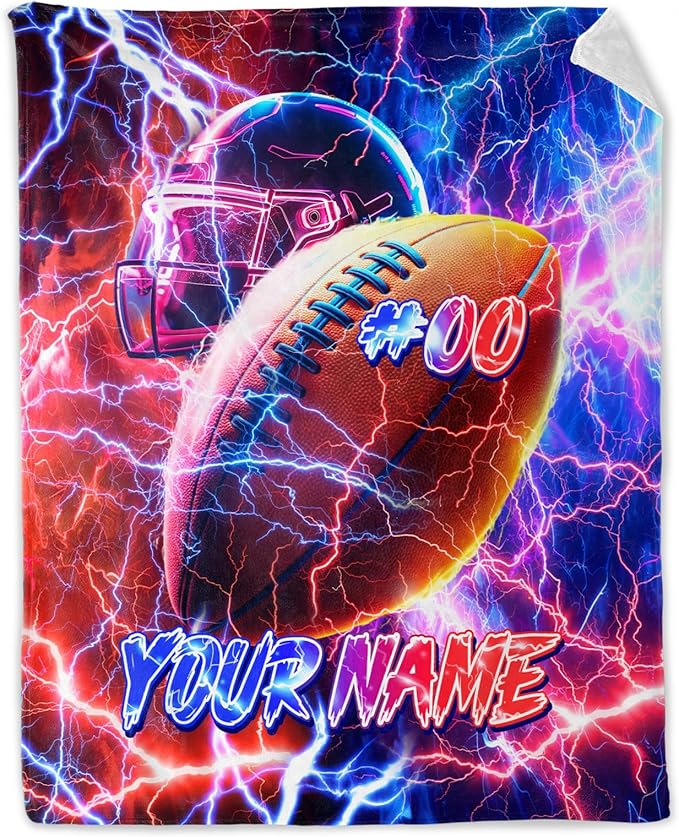 Personalized Kids Blanket Gifts Football Blankets for Boys, Toddler - Custom Cozy Fuzzy Sport Throws for Couch, Sofa & Travel