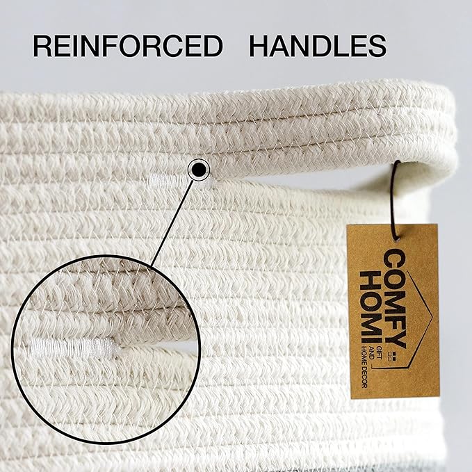 COMFY-HOMI XXL Large Laundry Basket with Handles Blanket Baskets Living Room|Woven Cotton Rope Decorative Basket Laundry Hamper Baby Gift Nursery Dog Toy Storage Organizer Bin-16”x18”-3Tone Grey