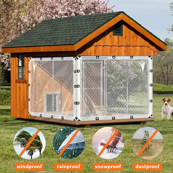 8 Mil Clear PVC Tarpaulins 12.5x12.5 ft, Waterproof Wind-Proof Transparent Vinyl Tarp for Patio Pergola Garden Canopy Rainproof Anti-Tear PVC Cover with Grommets