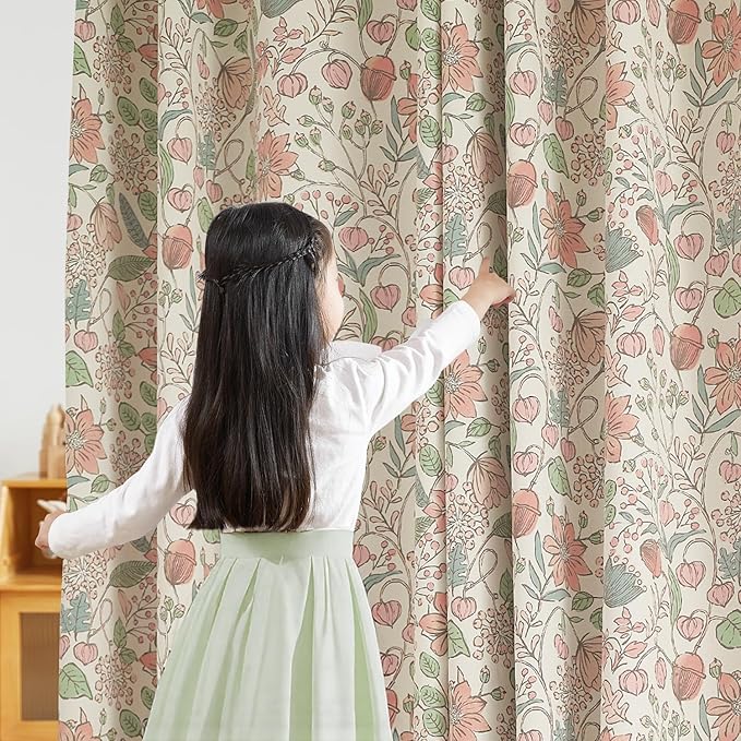 jinchan Nursery Curtains 95% Blackout Pink Floral Curtains for Girls Room, 72 Inch Length Farmhouse Drapes for Bedroom Living Room Darkening Window Treatment Grommet Top Set of 2 Panels