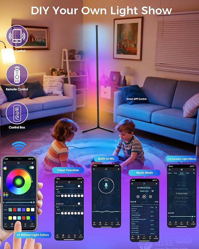 LED Corner Lamp, 216 Dynamic Light Effects and Music Sync