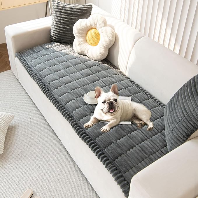 OTOB Couch Covers for Dogs Washable, Non Slip Plush Sofa Cover Kids Pet Friendly Furniture Protector, All Seasons Soft Cozy Fuzzy Sofa Slipcovers Dog Bed Mats (Dark Gray, 31.5" x 63.0'')
