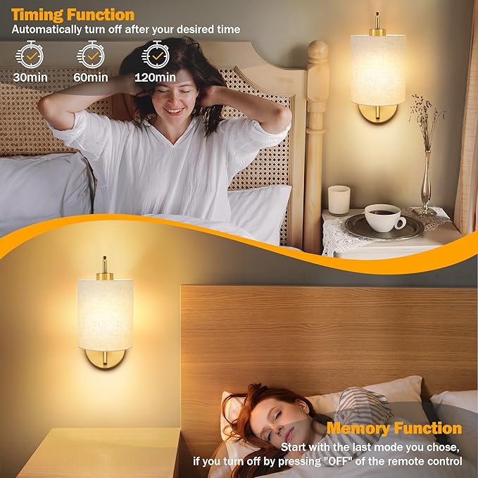 Battery Operated Wall Sconce Set of 2, 12 RGB Colors & Timer, Wireless Lamp