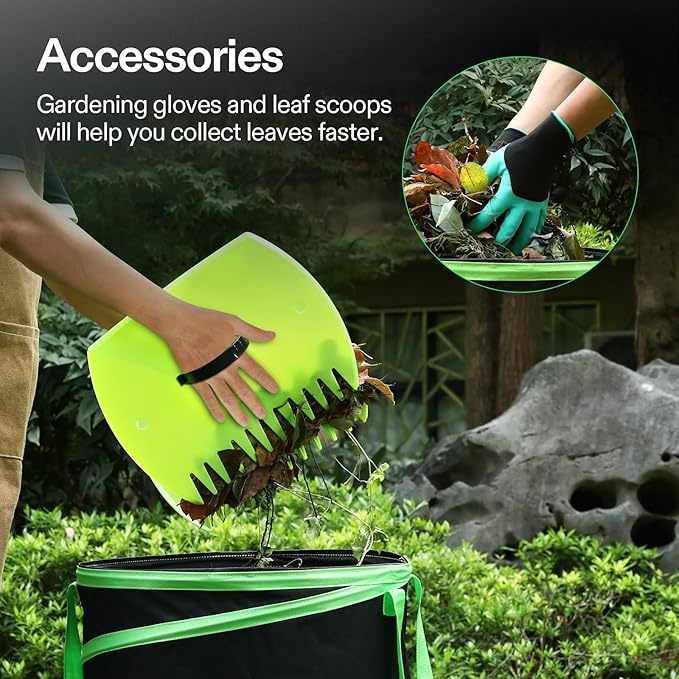 VIVOSUN 47-Gallon Collapsible Trash Can, Reusable Pop-Up Garden Bag with Hard-Shell Bottom, Leaf Scoops and Gloves, Yard Waste Container for Lawn Care and Camping