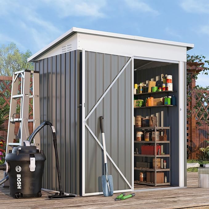 AECOJOY 5' x 3' Outdoor Storage Shed, Small Metal Sheds & Outdoor Storage Clearance with Lockable Door, Utility and Tool Storage Garden Shed for Backyard, Patio, Outside use in Dark Grey
