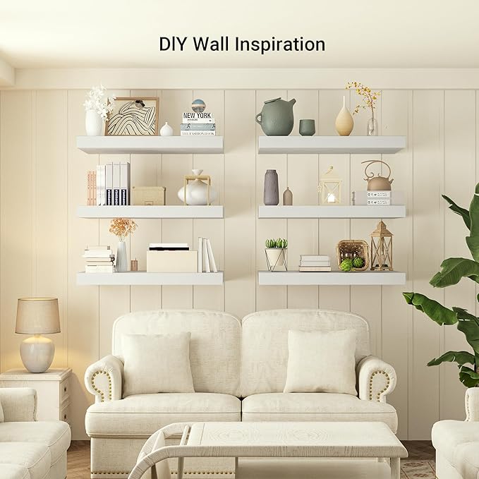 Heimlove 24 x 12 Inch Deep Floating Shelves Wall Mounted with Invisible Brackets,Storage Hanging Shelf for Wall Decor in Bathroom, Bedroom, Toilet, Kitchen, Living Room, Office Set of 1 (White)