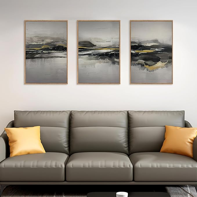 Modern Abstract Framed Canvas Wall Art Set, Neutral Minimalist Wall Decor, Modern Abstract Wall Painting, Minimalist Artworks for Living Room, Bedroom, Dining Room, Office - 16"x24"x3