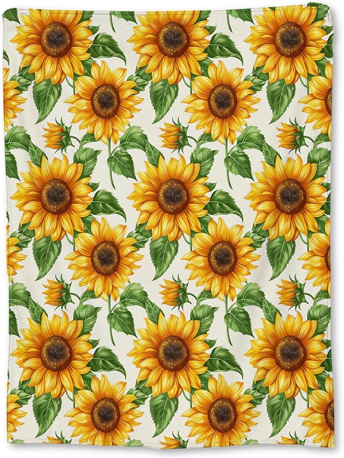 Sunny Sunflower Blanket, Soft Lightweight Flannel Throw Blanket for Couch, Bed, Travel, Living Room & Home Decor, Cozy Warm Fluffy Fuzzy Blankets for Adults Kids Women Girls 60×50 in