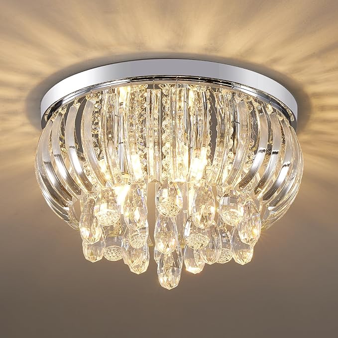 Modern Crystal Chandelier 15.7 Inch, 5-Lights Chrome Crystal Flush Mount LED K9