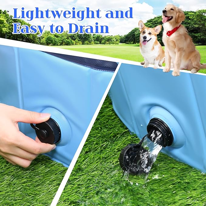 Foldable Dog Pool, Portable Pet Bath Tub and Kiddie Swimming Pool, Collapsible Bathtub for Puppies, Small, Medium and Large Dogs, Cats and Kids, 55 x 12 in, Blue