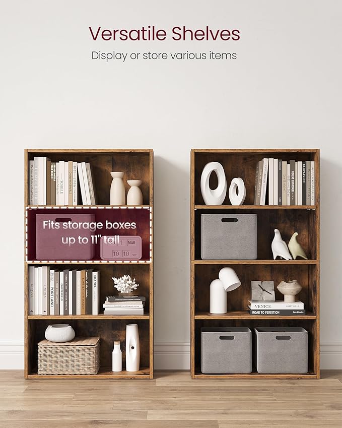 VASAGLE Set of 2 Bookshelves, 23.6 Inches Wide, 4-Tier Open Bookcases with Adjustable Storage Shelves, Floor Standing Units, Rustic Brown ULBC164X01-2