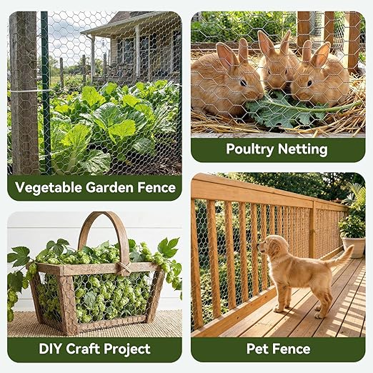 Amagabeli 16in x 82ft Chicken Wire 40cm x 25m Poultry Wire Netting Hexagonal Galvanized Mesh Garden Fence Roll Barrier for Pet Rabbit Chicken Fencing Bird Raised Bed