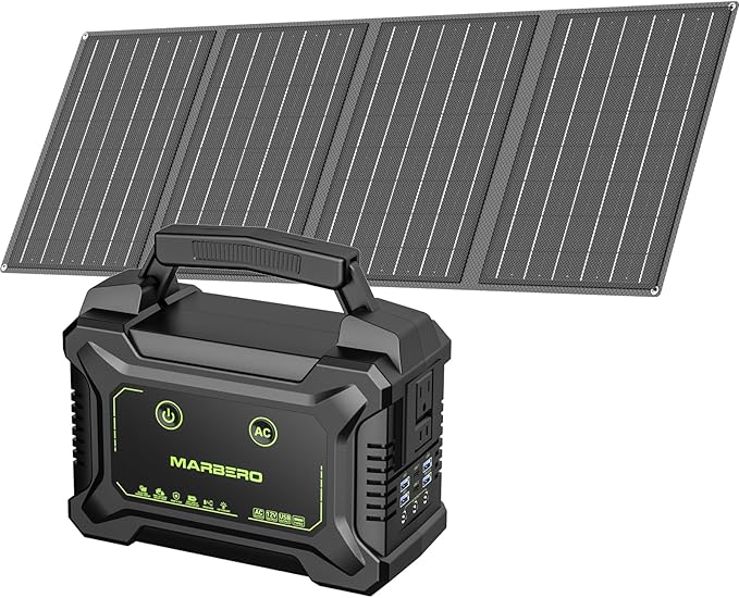 MARBERO 200W Portable Camping Generator 222Wh High Capacity Power Bank with 40W Solar Panel, Multi-Output Ports Charging for IPhone,Laptops, Cameras,Drones, Suitable for Outdoor Camping, RV
