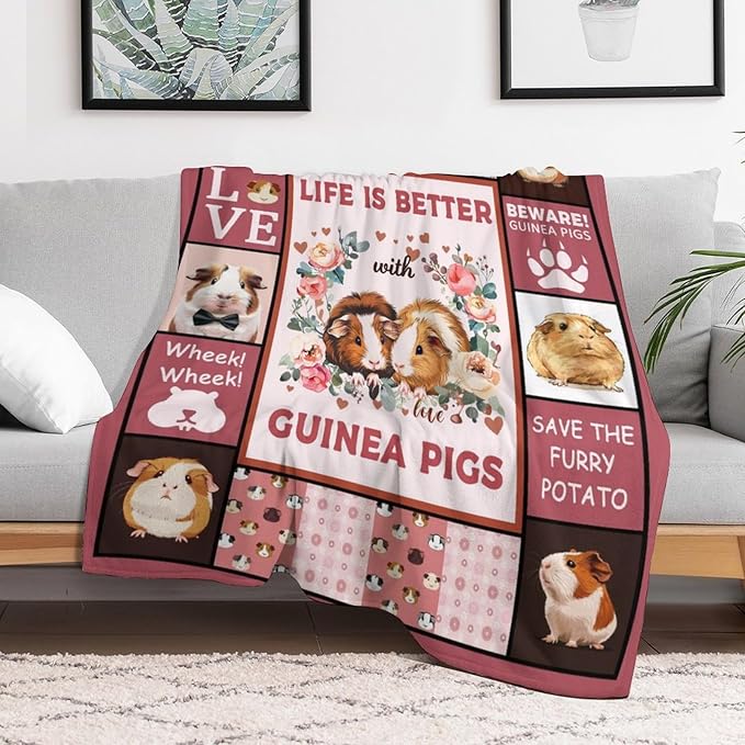 Guinea Pig Blanket Cute Pink Animal Print Throw Blankets for Couch Sofa Bed Stuff Decor Lightweight Soft Cozy Fleece Plush Flannel for Baby Girls Boys Kids Women Adults Lover 40"x50"