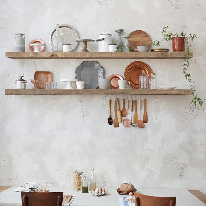 Floating Shelves | 8" Deep Rustic Reclaimed Barnwood Wall Hanging Shelves with Invisible Heavy-Duty Metal Bracket | Wall Mounted | Farmhouse Style | 48 inches, 2 PCs, Distressed Natural