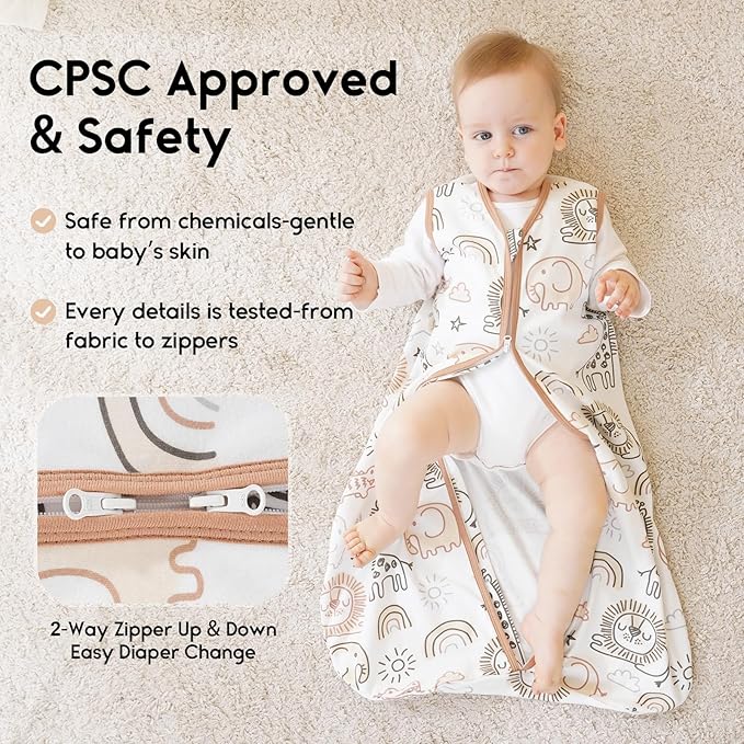 Yoofoss Baby Sleep Sack 0-6 Months 0.5 Tog Wearable Blanket for Baby, 3 Pack 100% Organic Cotton Infant Toddler Sleeping Sack 2-Way Zipper Lightweight Sleep Sack