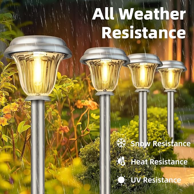 DERAYSION Solar Lights Outdoor Waterproof, Brushed Stainless Steel Glass Solar