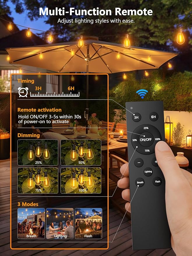 luckystyle 100FT LED Outdoor String Lights