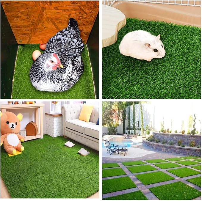 12 Pack Chicken Nesting Box Pads - Washable Artificial Grass Nesting Pads - Chicken Nesting Pads for Chicken Coop and Pet Garden Lawn Indoor Outdoor 12"×12"×1"