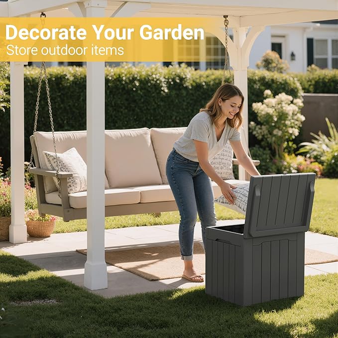 Greesum 31 Gallon Resin Deck Box Large Outdoor Storage for Patio Furniture, Garden Tools, Pool Supplies, Weatherproof and UV Resistant, Lockable, Dark Grey