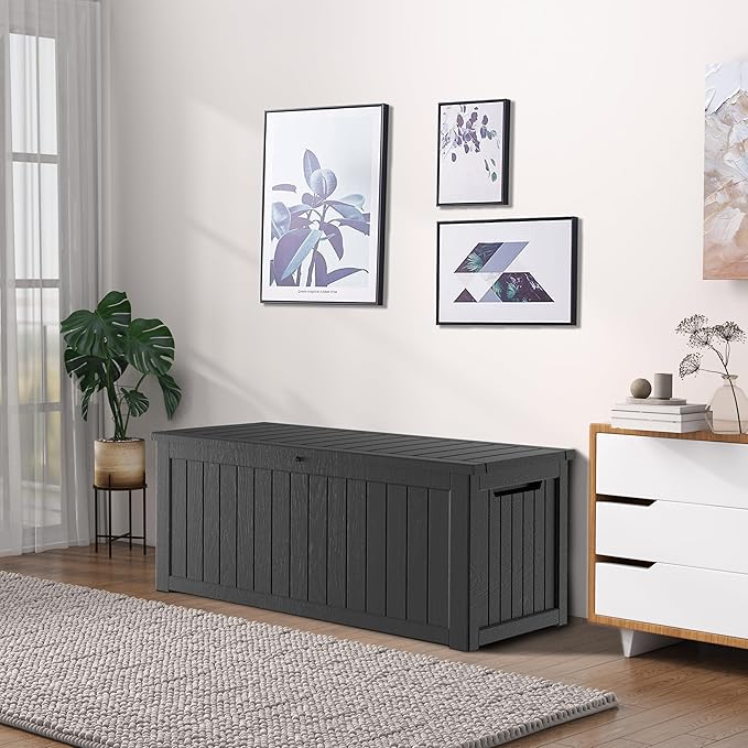 270 Gallon Waterproof Large Resin Deck Box Indoor/Outdoor Lockable Storage Container and Seating for Garden, Pool, and Patio (270 Gallon, Black)