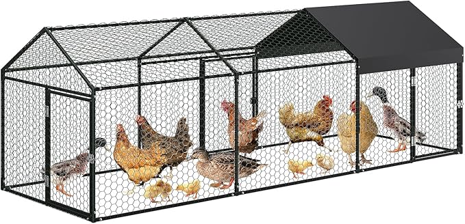 Large Metal Chicken Coop, 120"×40"×40" Walk-in Poultry Cage, with Protective Cover to Block Wind and Rain, Chicken Duck and Rabbit Enclosure for Yard,Farm, Scratch-Ristant & Easy Assembly