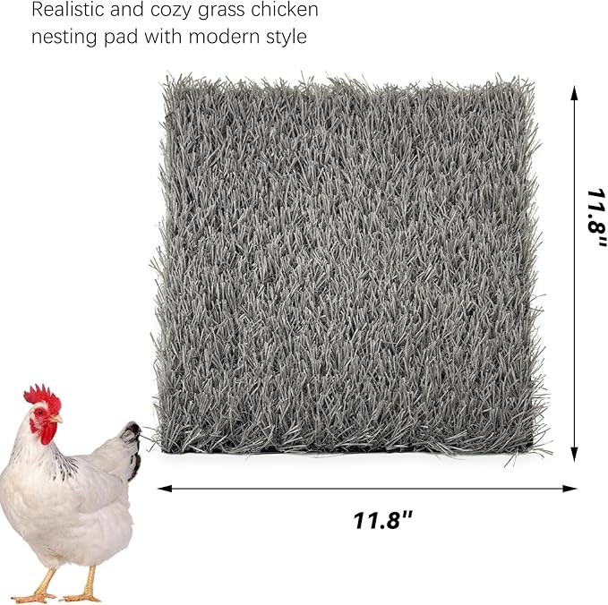 6PCS Chicken Nesting Box Pads Washable,Artificial Grass for Chicken Coop Reusable Hen Egg Laying Nest Boxes Liner,Chick Roosting Mats 11.8X11.8 Inch(Grey)