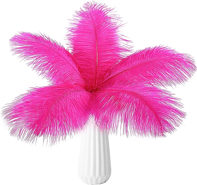 THARAHT Hot Pink Ostrich Feathers 24pcs Natural Bulk 10-12Inch 25cm-30cm for Crafts Wedding Party Centerpieces Easter Gatsbi and Home Decoration Feathers