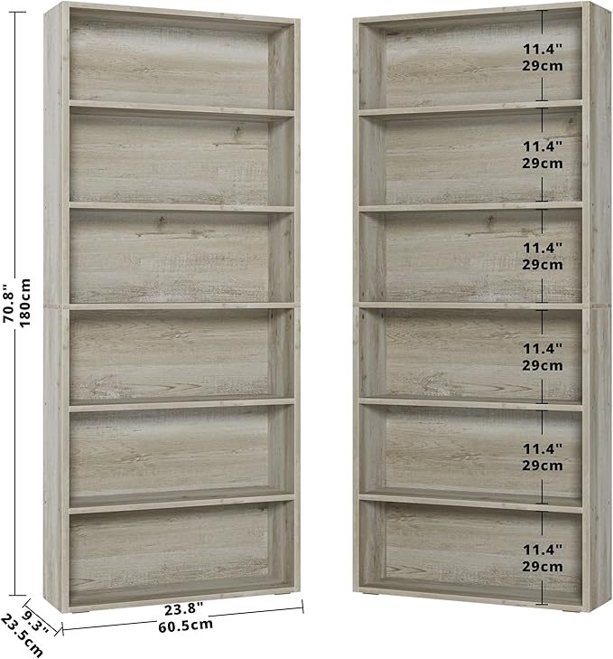 IRONCK Bookshelves and Bookcases Set of 2 Floor Standing 6 Tiers Display Storage Shelves 70 in Tall Bookcase Home Decor Furniture for Home Office, Living Room, Bed Room