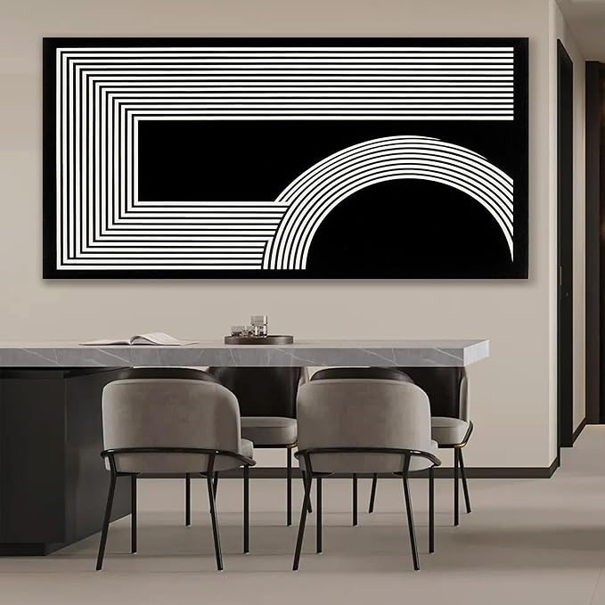 Large Abstract Wall Art Black And White Wall Art Geometric Line Wall Print Painting Artwork Canvas Art Wall Decor Simple Picture Artwork For Living Room Bedroom Office Home Wall Decor 29"X 58"