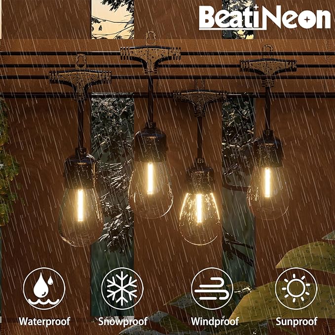 Outdoor String Lights 48 ft, LED Patio Lights