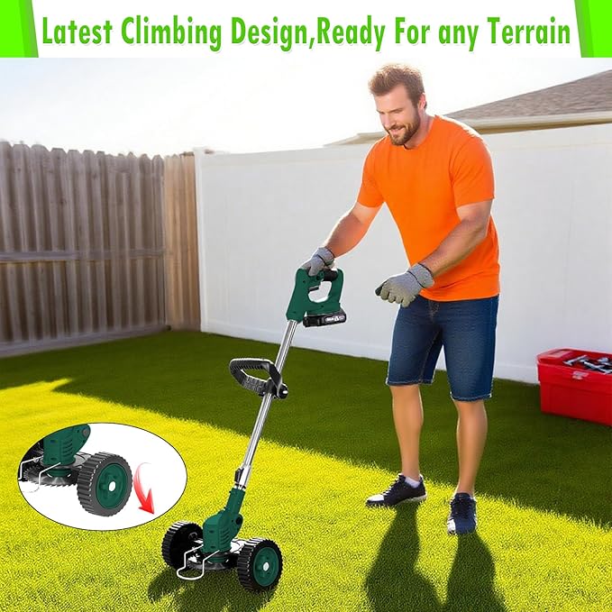 Weed Wacker Cordless Adjustable Weed Eaters 3 in 1 Electric String Trimmer Lawn with Two Battery with Charger Comes with Multiple Blades for Yard,Green,Garden(Green)