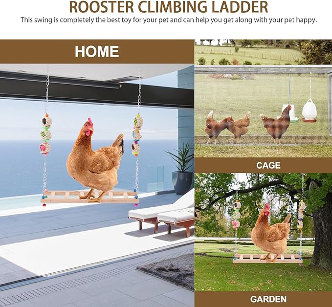 Wooden Chicken Swing and Climbing Ladder for Pet Roosters and Hens, Hanging Coop Perch Accessory for Outdoor Poultry Play Random Color