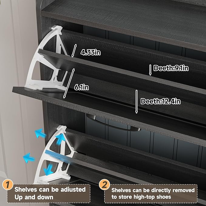 Maupvit Large Shoe Storage Cabinet with 6 Flip Drawers, Freestanding Shoe Organizer with Metal Handles for Entryway, Narrow Shoe Rack Cabinet, Black