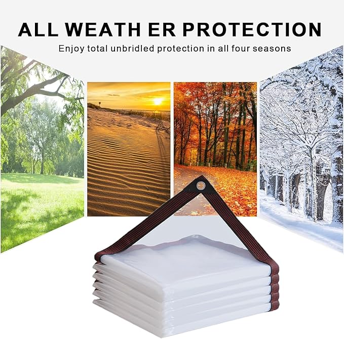 Clear Tarp - Waterproof tarp 6X10FT with Grommets,Clear Vinyl Tarps for Outdoor Porches Transparent Tarpaulin for Patio Enclosure Roofs Greenhouse Plant Chicken Coop Cover