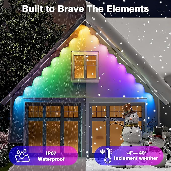 247FT 90LEDs Permanent Outdoor Lights, IP67 Waterproof, Easy Install Under Eave