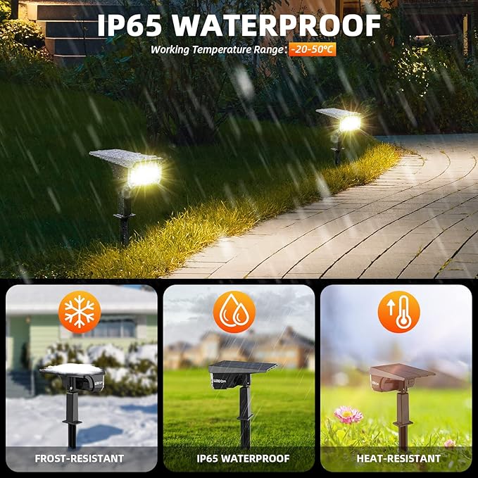 3 Brightness Modes Solar Outdoor Lights, 360 Degree Adjustable Lighting Angle