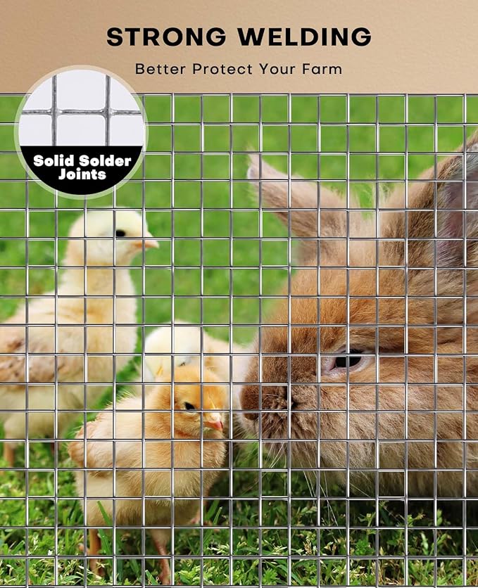 Hardware Cloth 1/2 inch 24'' x 50' 19-Gauge, Hot-Dip Galvanized After Welding, Chicken Wire Mesh Roll Wire Fencing Garden Fencing Gopher Wire