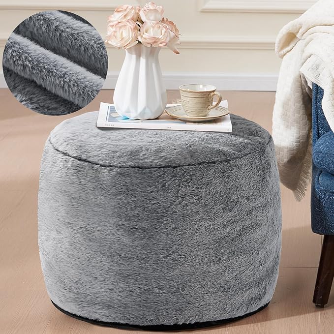 Round Ottoman Foot Rest for Couch 20"x15" Foot Stool Ottoman Pouf with Foam Chunk Filling Small Ottomans Foot Stools Poufs for Living Room Dark Grey Poof Hassocks and Ottomans Soft Foot Rest for Chair