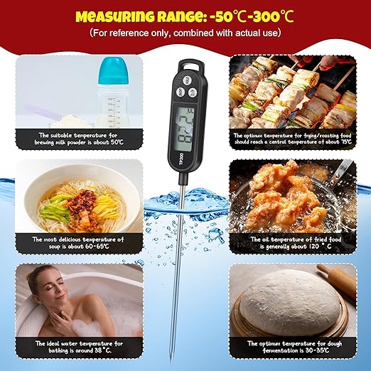 3 Pcs Instant Read Meat Thermometer with Long Probe 9.65 Inch Kitchen Cooking Food Candy Waterproof Digital Thermometer for BBQ Water Milk Yogurt Liquid Cooking (Black,White,Red)
