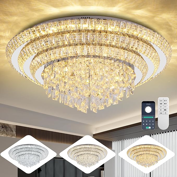 COCOSTAR 30 inch Flush Mount Crystal Chandeliers