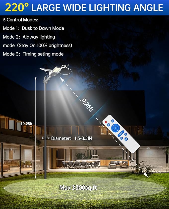 JAYNLT Y-6500W Solar Street Lights Outdoor, 650000LM 6500K High Powered