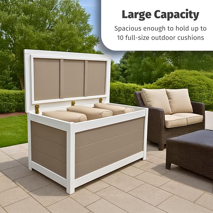 DutchCrafters Poly Waterproof Outdoor Deck Box 200-Gallon Large Deck Box Weatherproof Storage for Pool Decor, Porch Packages, Pool Towel Holder, Holds Up To 10 Cushions - Amish Made in USA (White)