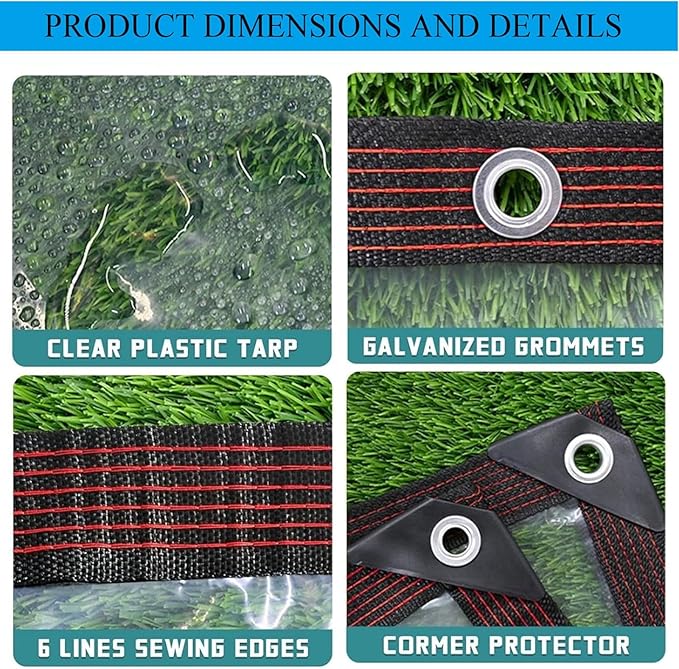 7x11 FT Clear tarp Waterproof Heavy Duty,Plastic Tarp Edge Heat Fused Rope+Tie-Downs, with Outdoor Patio Enclosure Chicken Coop Cover Waterproof Transparent Tarpaulin, for Porch Greenhouse Plant