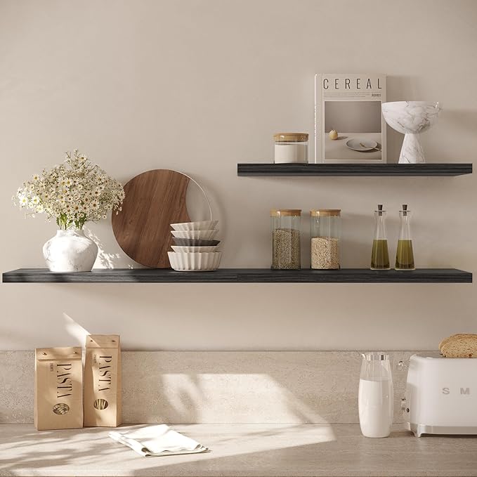 Wall Shelf Set of 2,Dark Wood Floating Shelves 30 in W x 10 in D x 1 in H, Wooden Floating Wall Shelf with Invisible Brackets for Living Room/Bedroom/Bathroom/Kitchen Storage and Decor