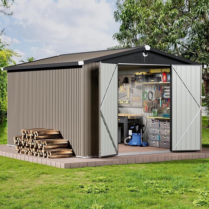 10x12 FT Outdoor Storage Shed,Metal Tool Sheds,Waterproof Outside Storage Shed,Large Storage Building with Lockable Door