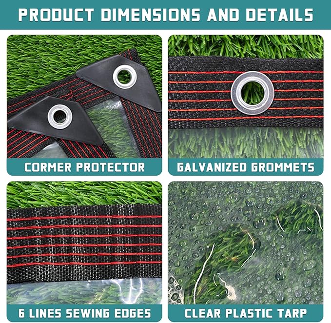 Clear Vinyl Tarp - 6x6 Plastic Tarps Heavy Duty Waterproof with Grommets Porch Cover for Winter Tarpaulin Patio Windows Outdoor Plant Garden Chicken Coop Porch Gazebo Lonas