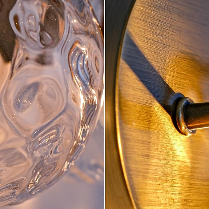 Brushed Gold Vanity Light Clear Hammered Glass Wall Sconce 2-Light Brass Wall