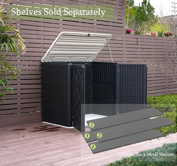 ADDOK Larger Outdoor Storage Shed Weather-Resistance, Horizontal Outdoor Storage Box Waterproof for Garden Backyard Patio and Lawn, 38 Cuft Capacity for Bike, Garbage Cans, Lawn Mover, Patio Tools