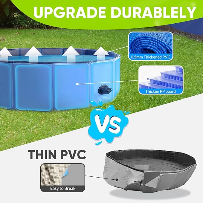 Dog Pool, Foldable Pet Swimming Pool with 6mm High-Strength PP Board, Hard Plastic Collapsible Doggy Pools for Small Dogs Kitty Duck,Non-Slip Doggie Bathtub Quick to Set Up and Drainage Hole(32x8in)